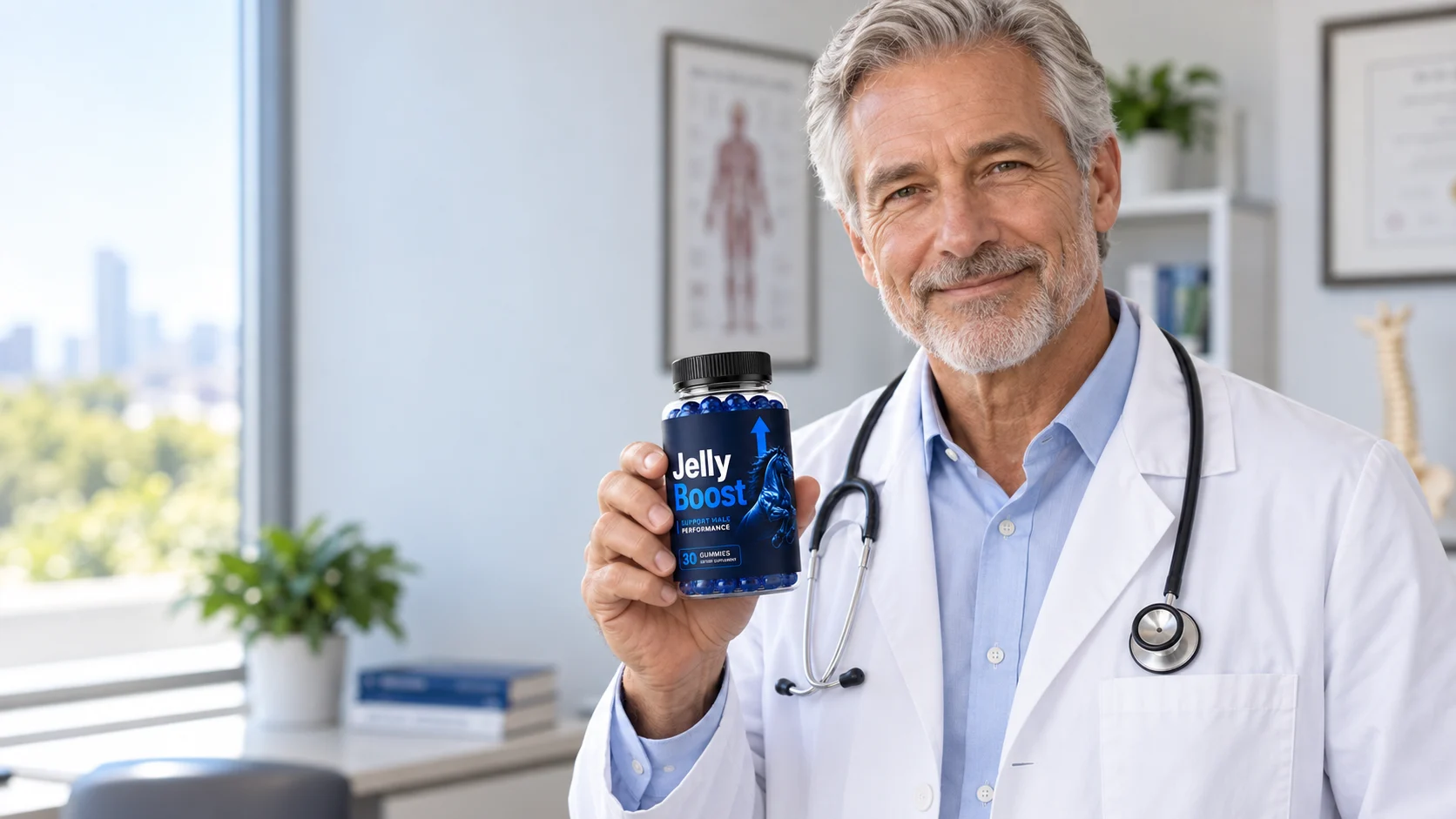Dr. Thomas Callahan, MD, holding JellyBoost gummies