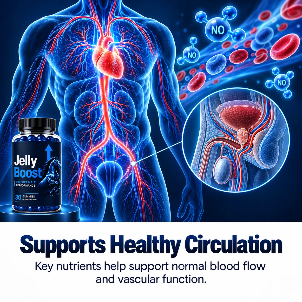 Illustration of circulation and nitric oxide pathways supported by JellyBoost